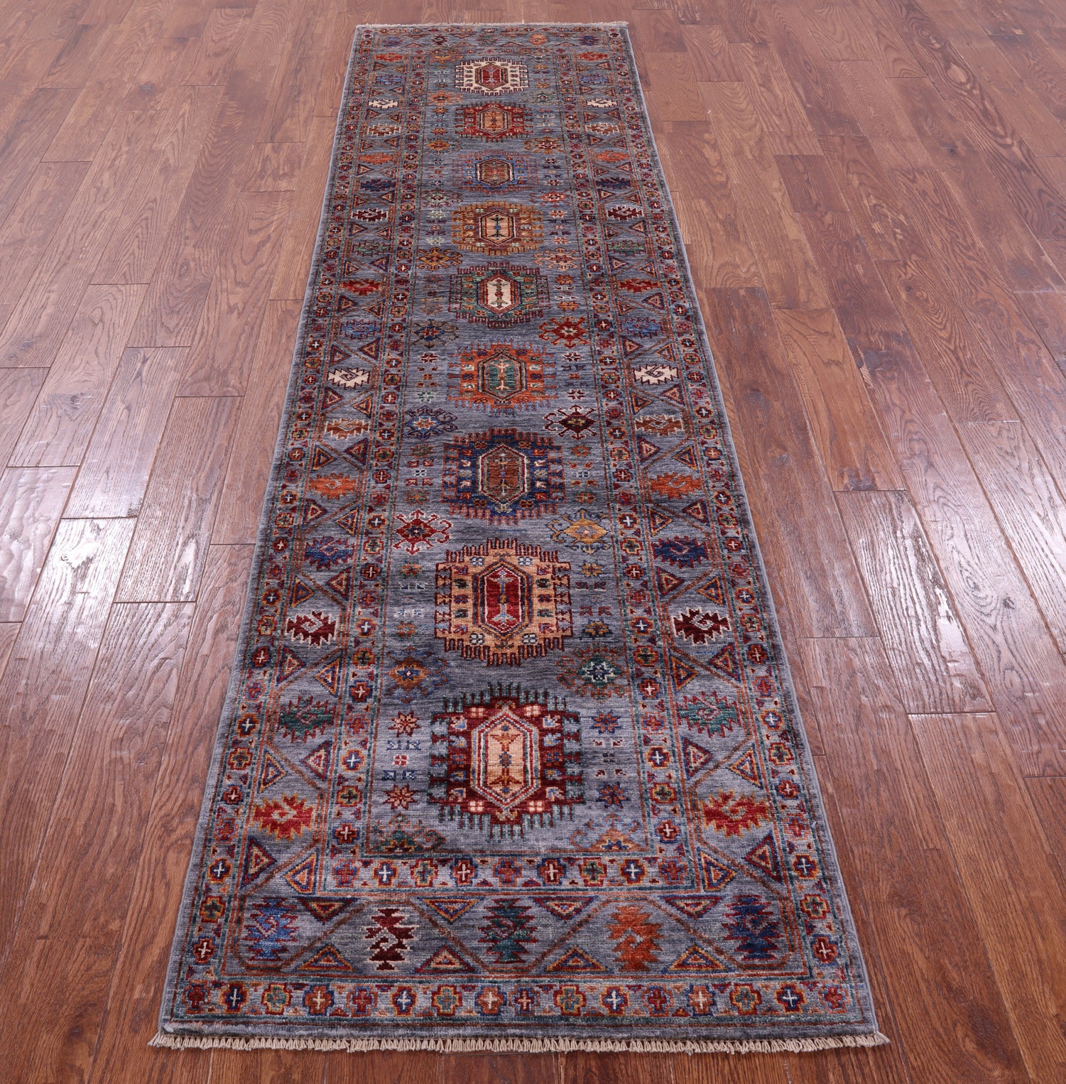 Grey Turkmen Ersari Hand Knotted Wool Runner Rug - 2' 7" X 9' 6" - Golden Nile