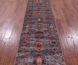 Grey Turkmen Ersari Hand Knotted Wool Runner Rug - 2' 7" X 9' 6" - Golden Nile