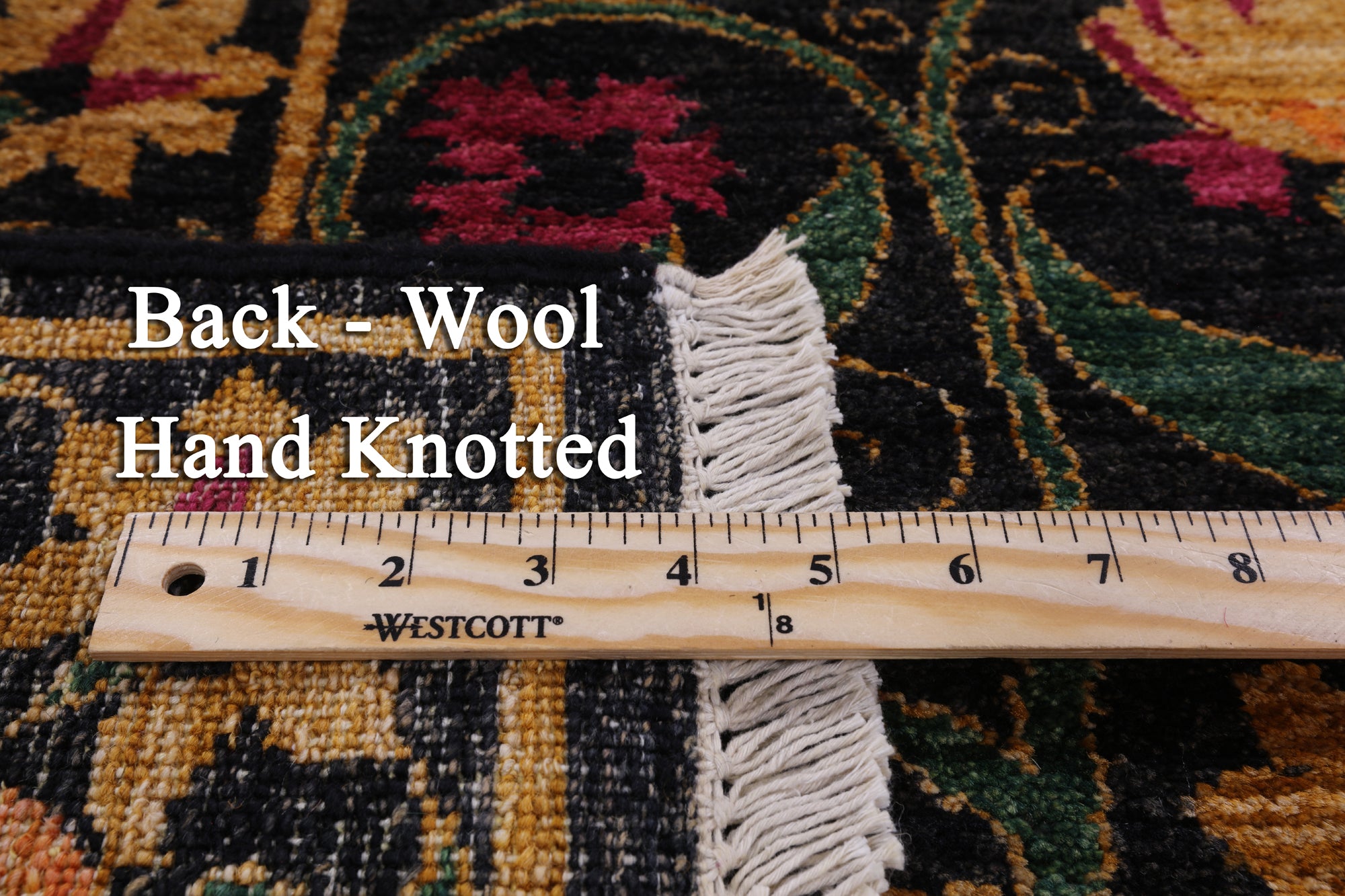 Black William Morris Handmade Wool Area Rug - 6' 2" X 8' 10" - Golden Nile