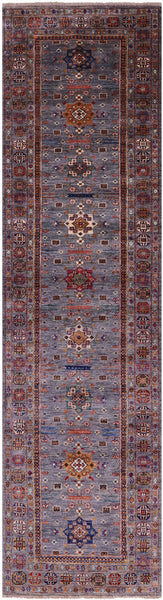 Grey Super Kazak Hand Knotted Wool Runner Rug - 2' 8" X 9' 8" - Golden Nile