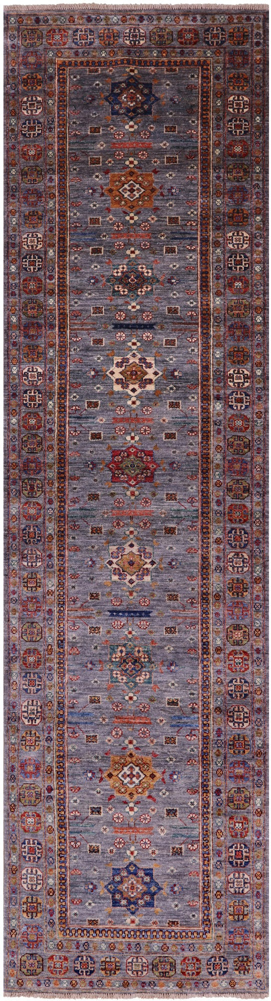 Grey Super Kazak Hand Knotted Wool Runner Rug - 2' 8" X 9' 8" - Golden Nile