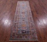 Grey Super Kazak Hand Knotted Wool Runner Rug - 2' 8" X 9' 8" - Golden Nile
