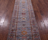 Grey Super Kazak Hand Knotted Wool Runner Rug - 2' 8" X 9' 8" - Golden Nile