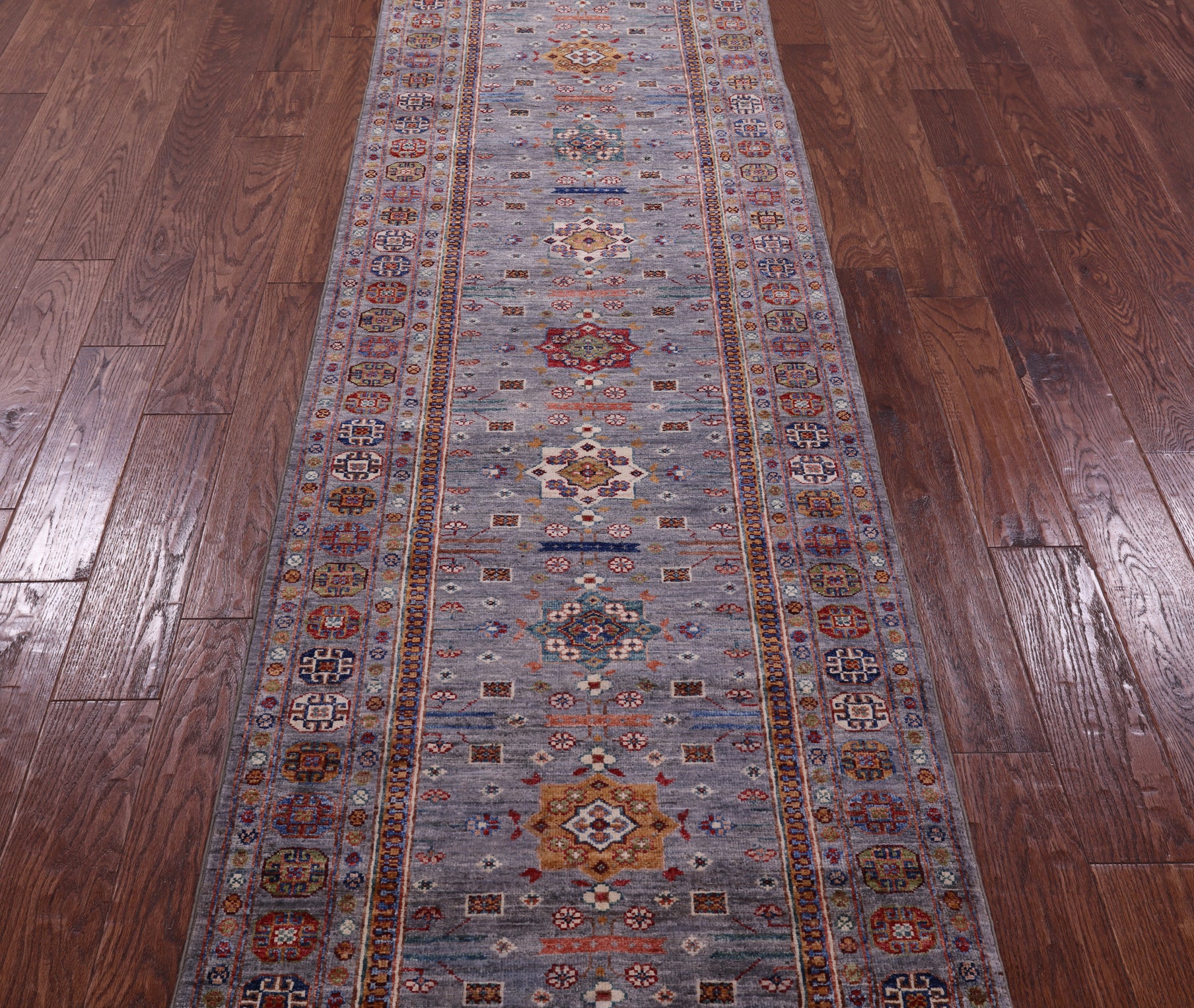 Grey Super Kazak Hand Knotted Wool Runner Rug - 2' 8" X 9' 8" - Golden Nile