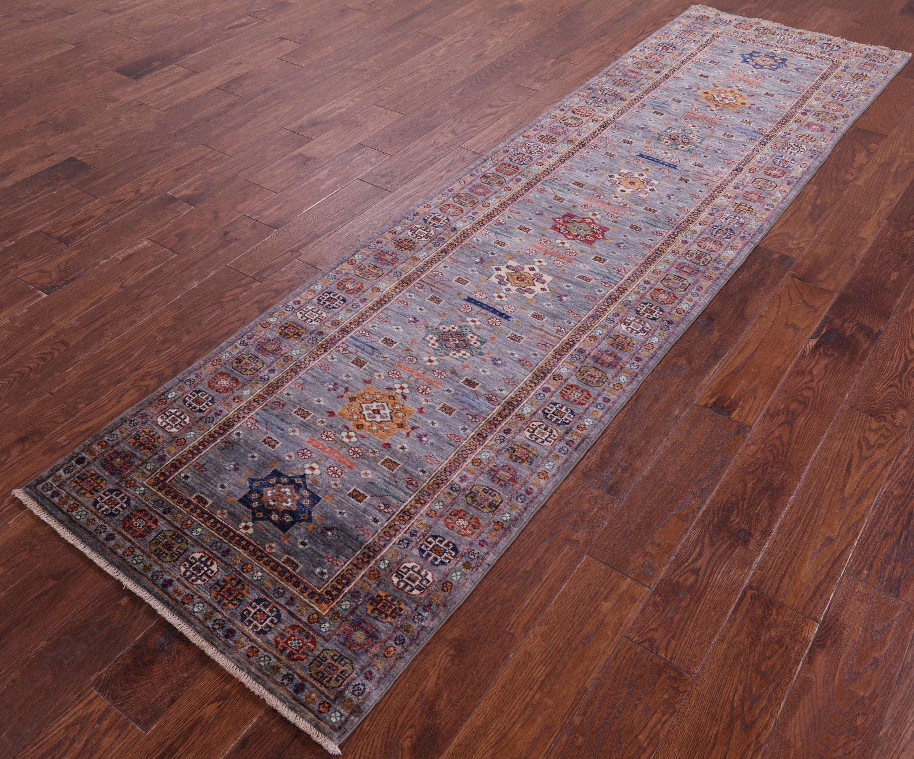 Grey Super Kazak Hand Knotted Wool Runner Rug - 2' 8" X 9' 8" - Golden Nile