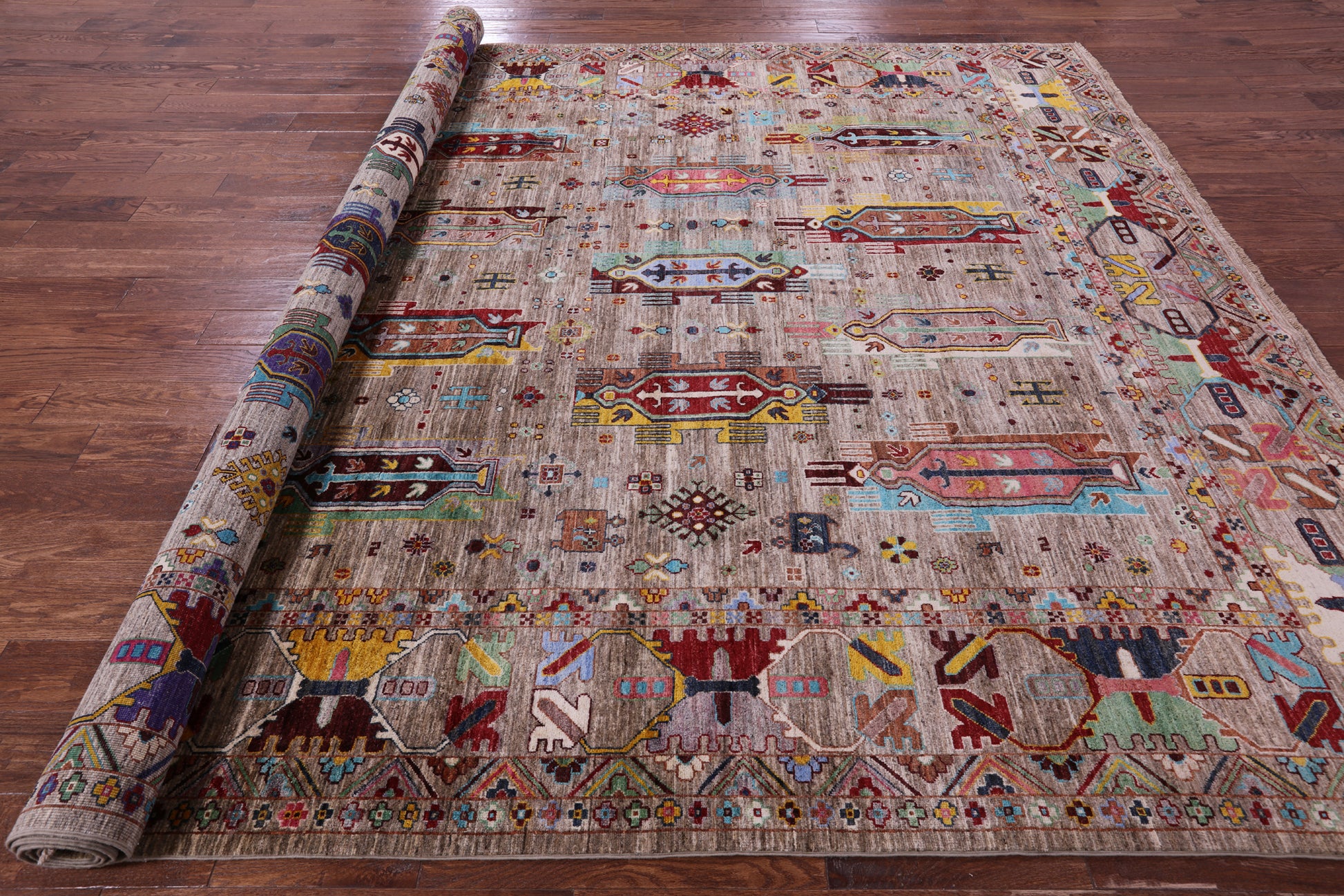 Persian Fine Serapi Hand Knotted Wool Rug - 9' 1" X 12' 1" - Golden Nile