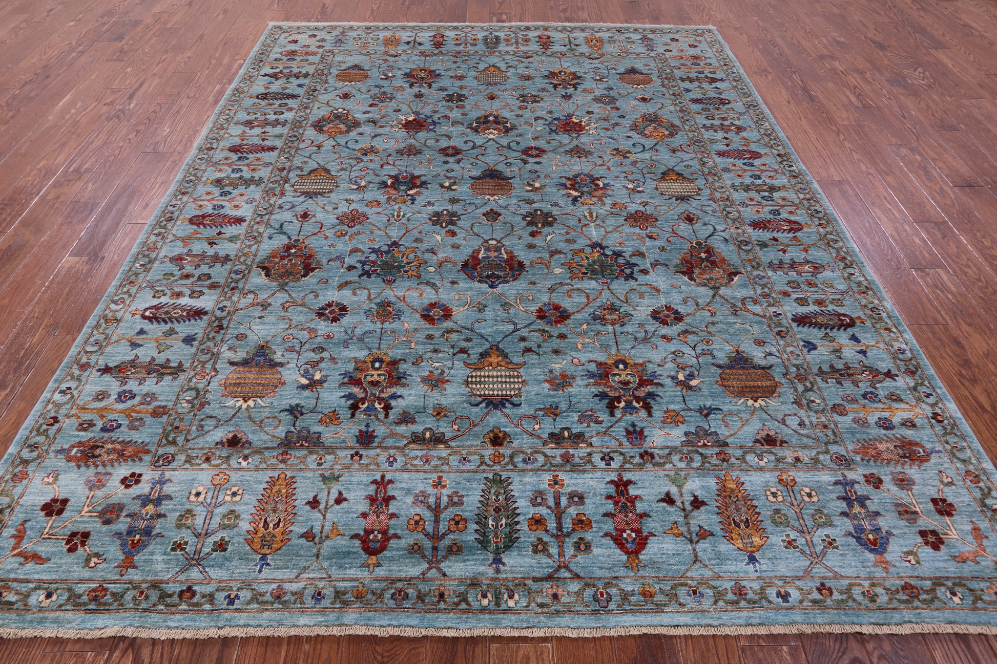 Blue Peshawar Handmade Wool Rug - 8' 0" X 9' 10" - Golden Nile