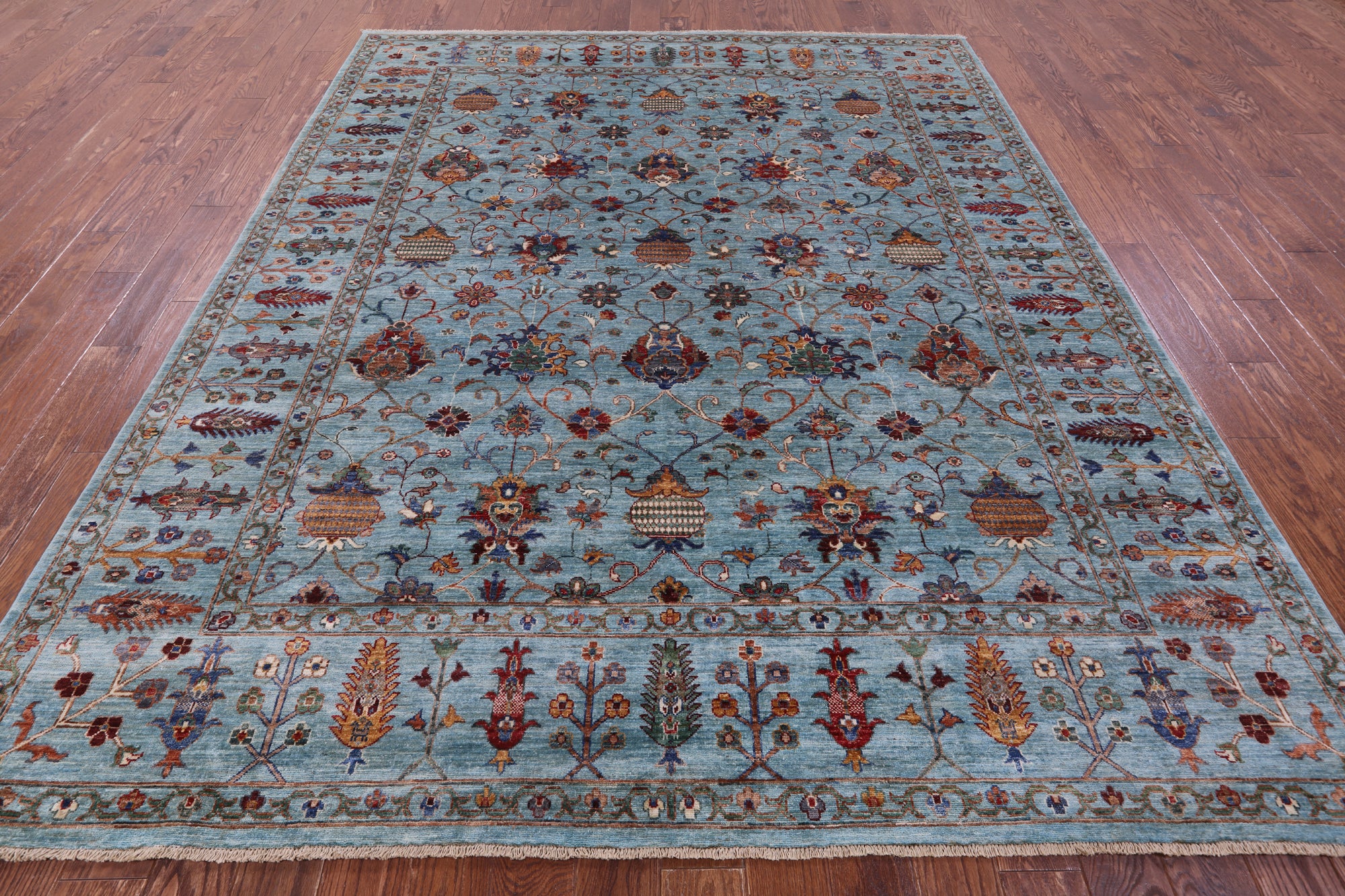 Blue Peshawar Handmade Wool Rug - 8' 0" X 9' 10" - Golden Nile