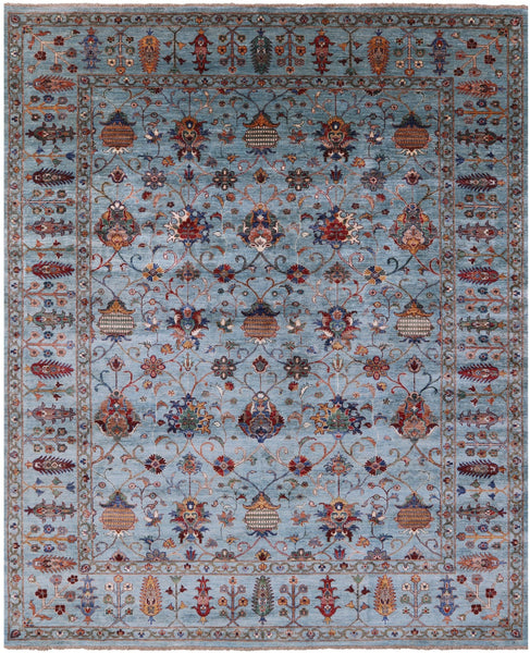 Blue Peshawar Handmade Wool Rug - 8' 0" X 9' 10" - Golden Nile