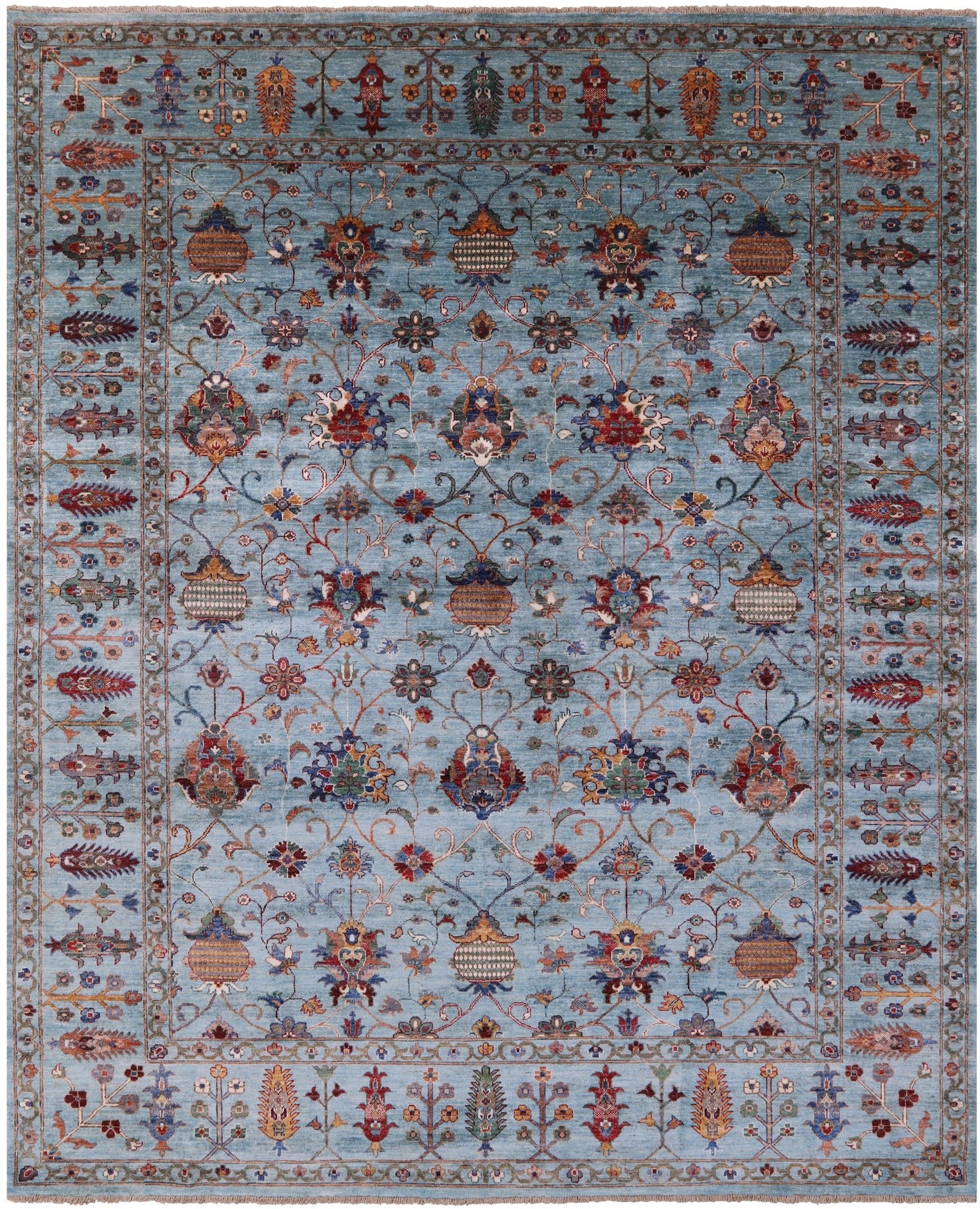 Blue Peshawar Handmade Wool Rug - 8' 0" X 9' 10" - Golden Nile