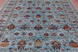Blue Peshawar Handmade Wool Rug - 8' 0" X 9' 10" - Golden Nile