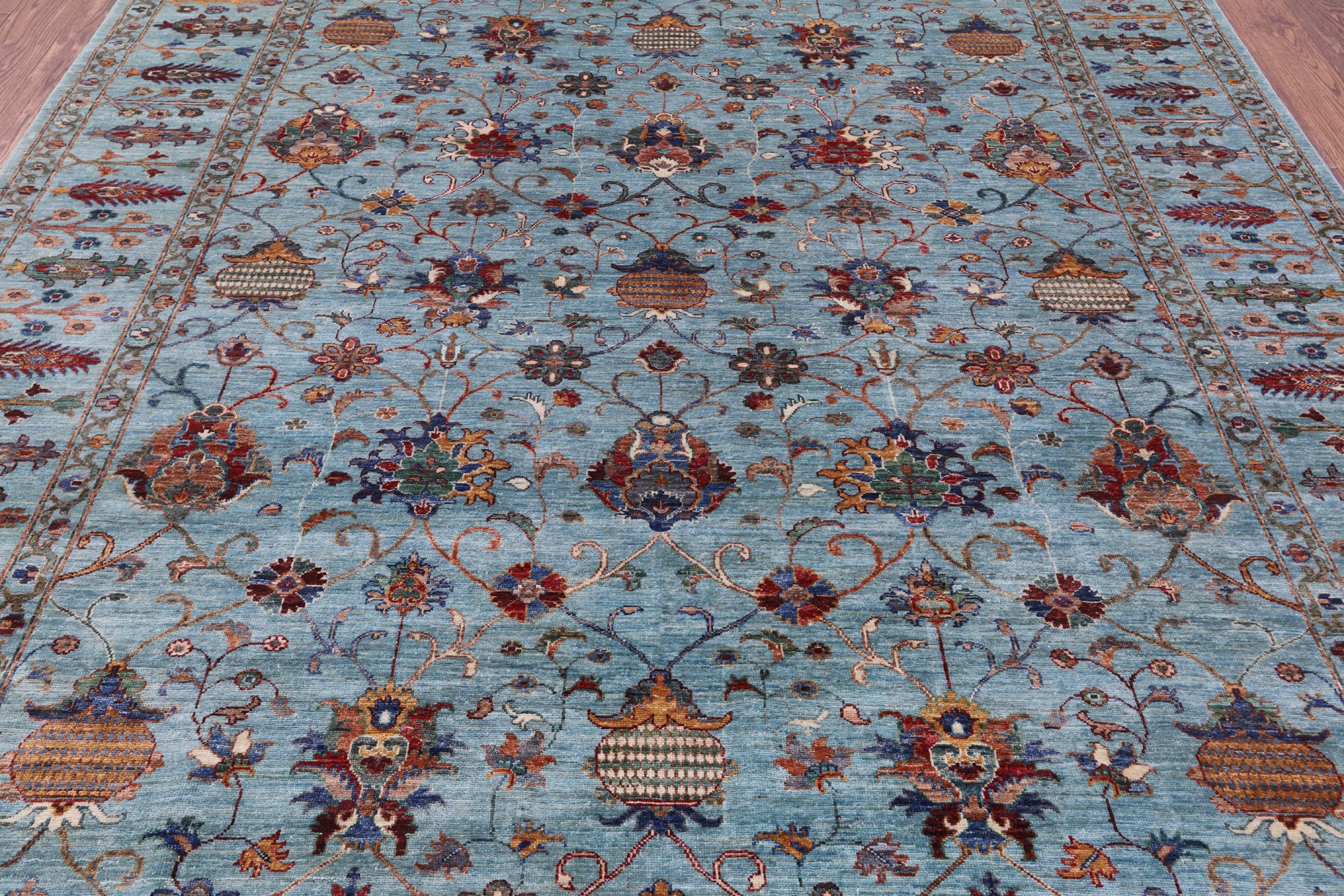 Blue Peshawar Handmade Wool Rug - 8' 0" X 9' 10" - Golden Nile