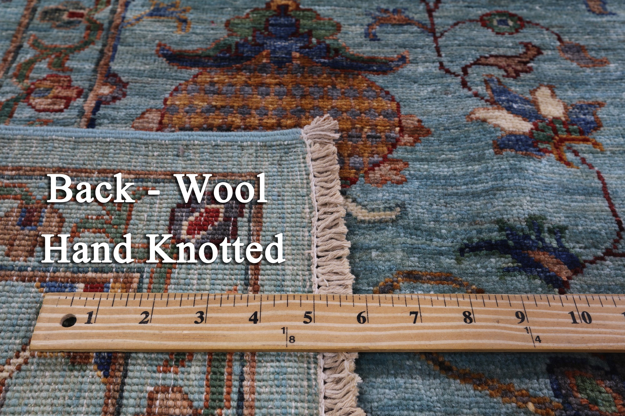 Blue Peshawar Handmade Wool Rug - 8' 0" X 9' 10" - Golden Nile