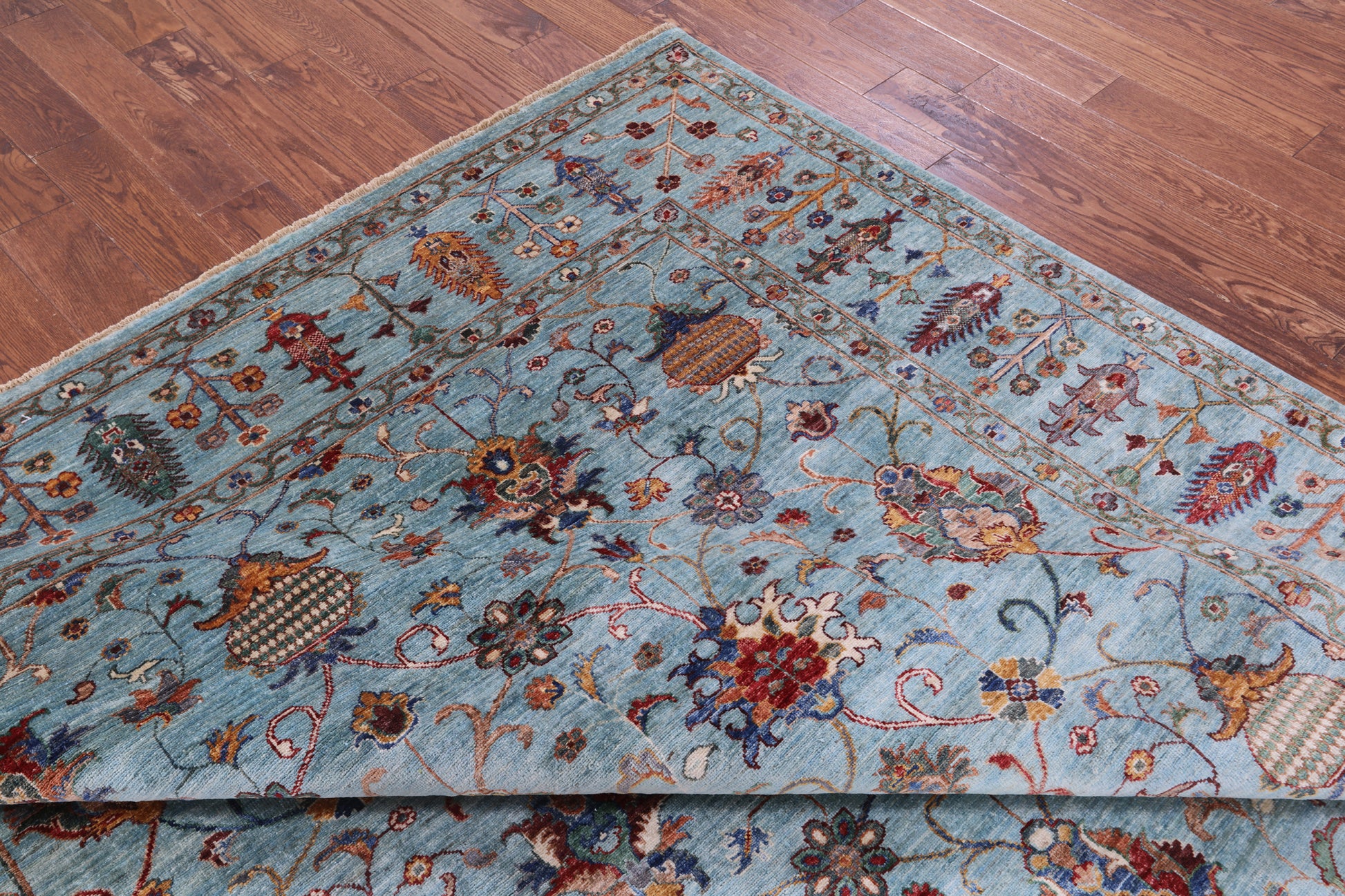Blue Peshawar Handmade Wool Rug - 8' 0" X 9' 10" - Golden Nile