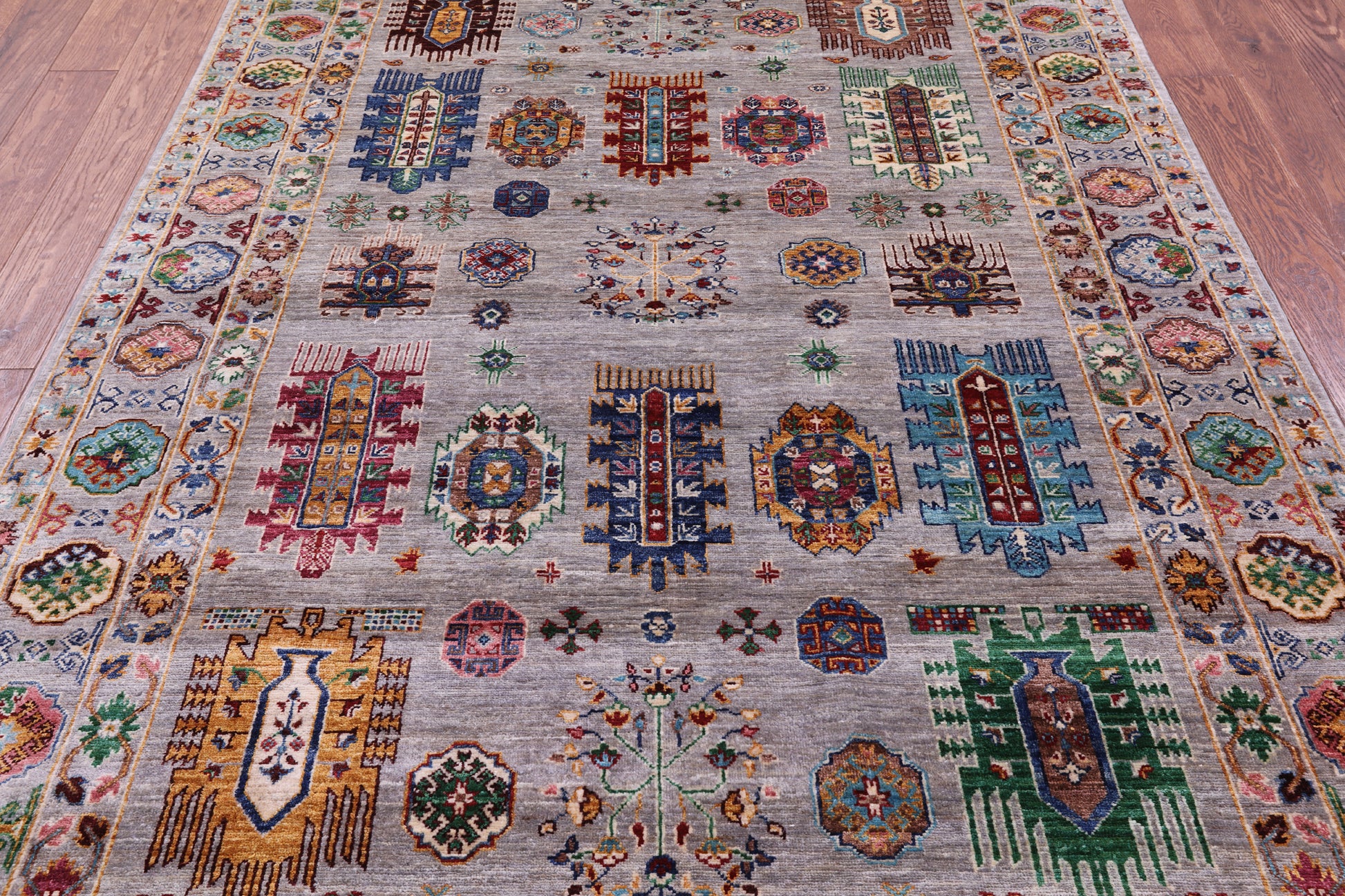 Grey Turkmen Ersari Hand Knotted Wool Rug - 5' 9" X 8' 7" - Golden Nile