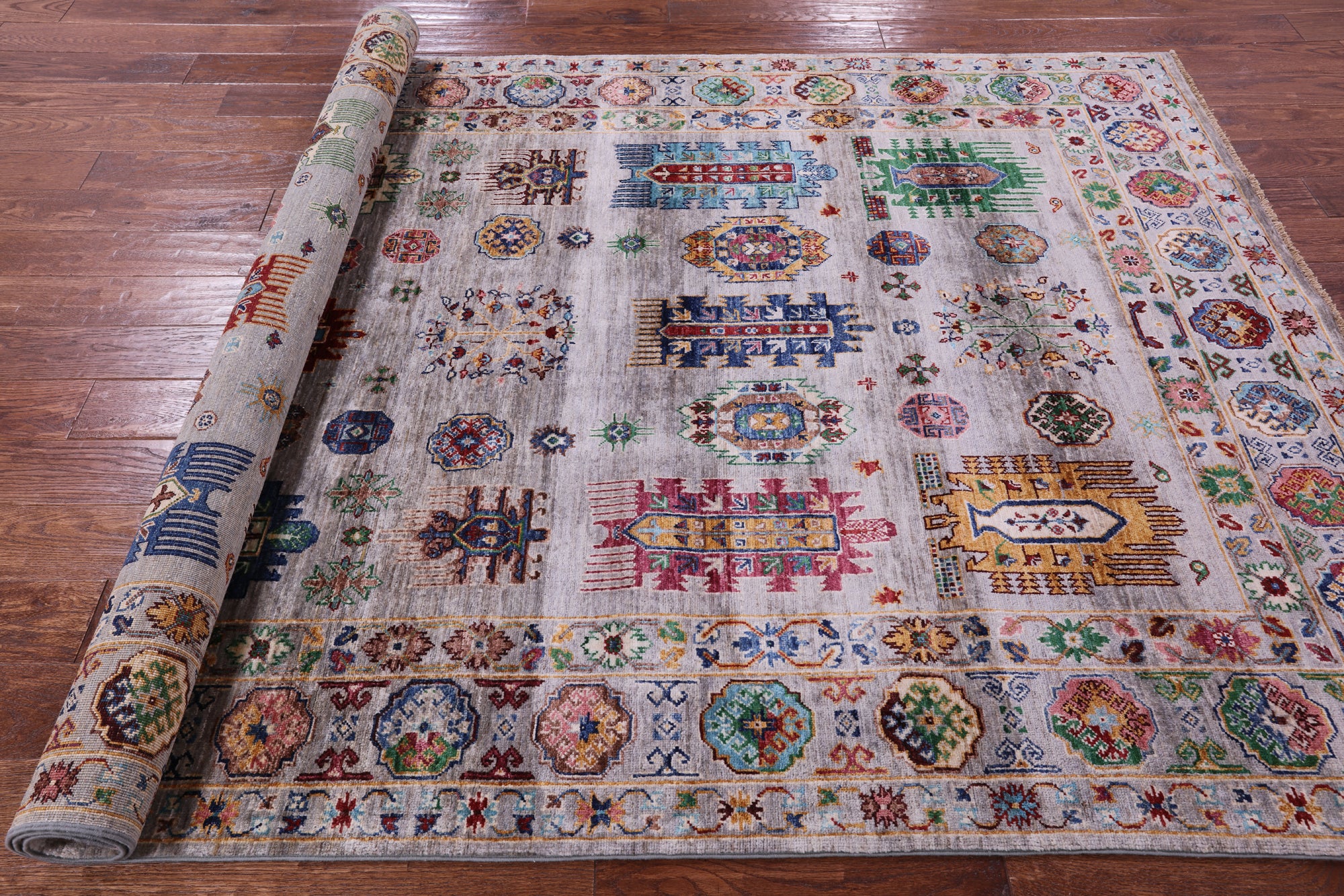 Grey Turkmen Ersari Hand Knotted Wool Rug - 5' 9" X 8' 7" - Golden Nile
