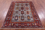 Grey Turkmen Ersari Hand Knotted Wool Rug - 5' 0" X 6' 8" - Golden Nile