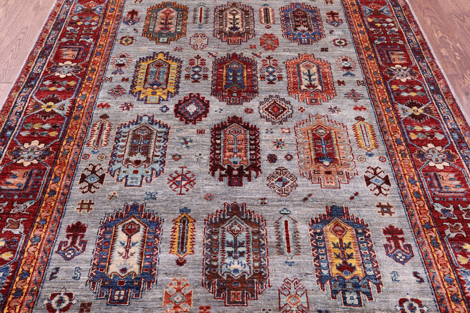 Grey Turkmen Ersari Hand Knotted Wool Rug - 5' 0" X 6' 8" - Golden Nile