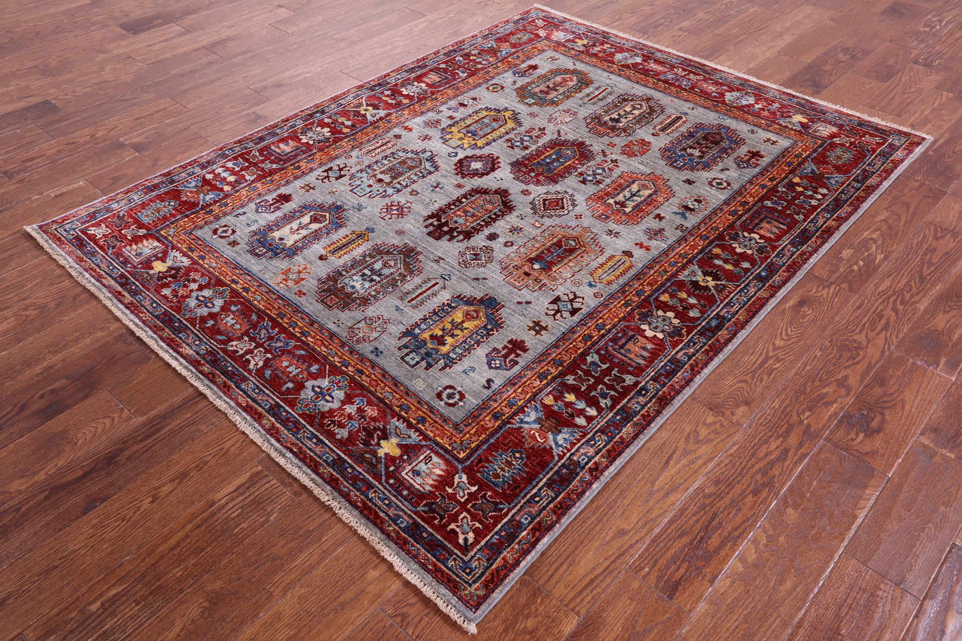 Grey Turkmen Ersari Hand Knotted Wool Rug - 5' 0" X 6' 8" - Golden Nile
