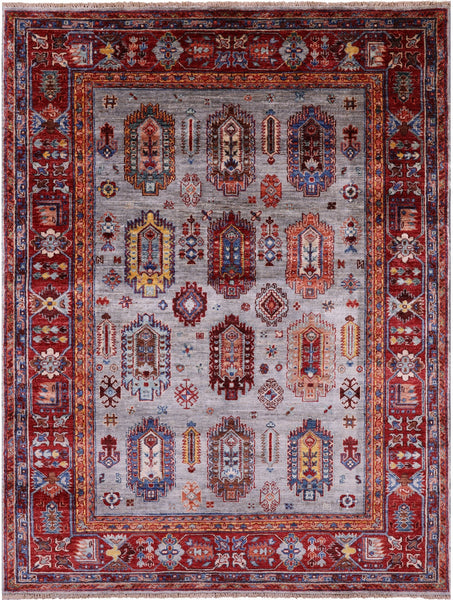 Grey Turkmen Ersari Hand Knotted Wool Rug - 5' 0" X 6' 8" - Golden Nile