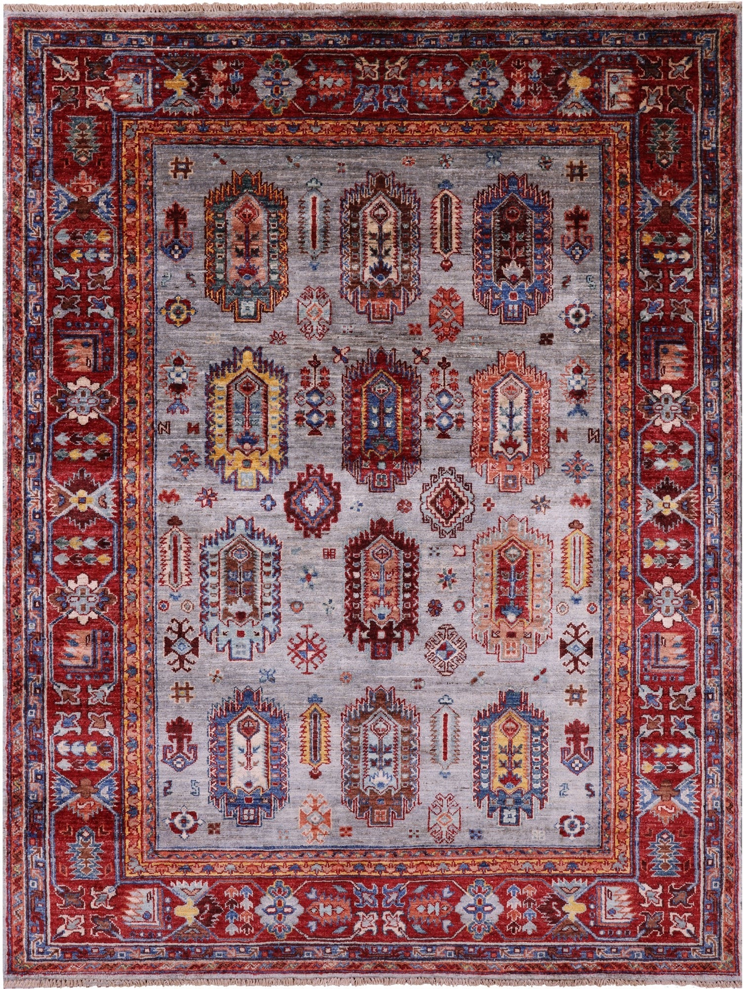 Grey Turkmen Ersari Hand Knotted Wool Rug - 5' 0" X 6' 8" - Golden Nile