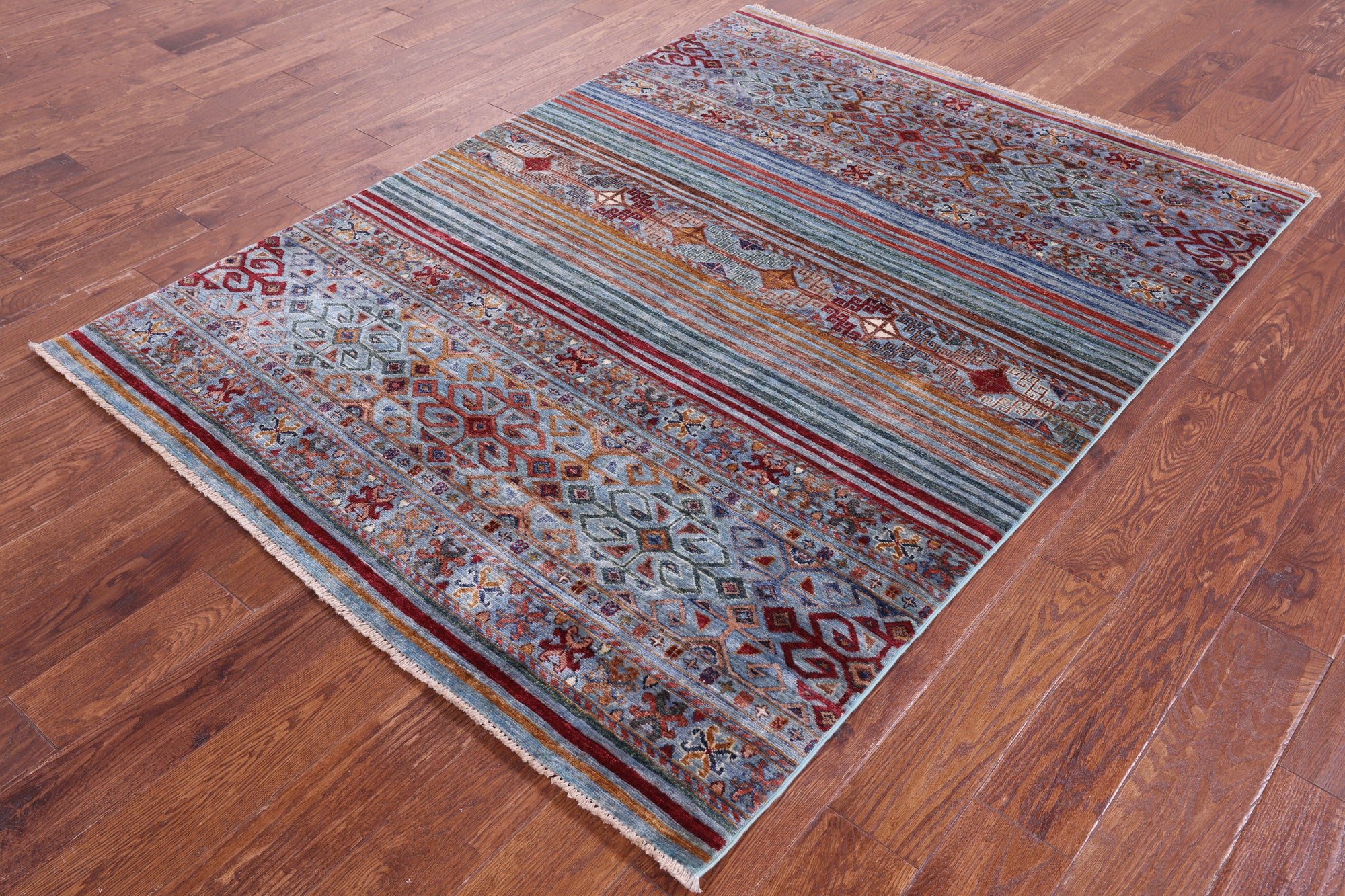 Khorjin Persian Gabbeh Hand Knotted Wool Rug - 4' 11" X 6' 7" - Golden Nile