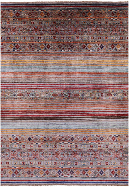 Khorjin Persian Gabbeh Hand Knotted Wool Rug - 7' 0" X 10' 0" - Golden Nile