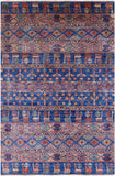 Blue Tribal Persian Gabbeh Handmade Wool Rug - 5' 7" X 8' 2" - Golden Nile