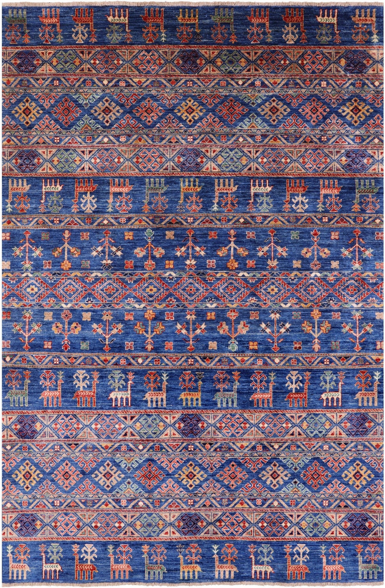 Blue Tribal Persian Gabbeh Handmade Wool Rug - 5' 7" X 8' 2" - Golden Nile