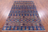 Blue Tribal Persian Gabbeh Handmade Wool Rug - 5' 7" X 8' 2" - Golden Nile