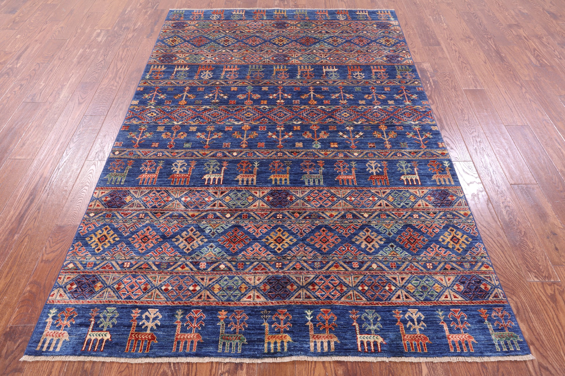 Blue Tribal Persian Gabbeh Handmade Wool Rug - 5' 7" X 8' 2" - Golden Nile