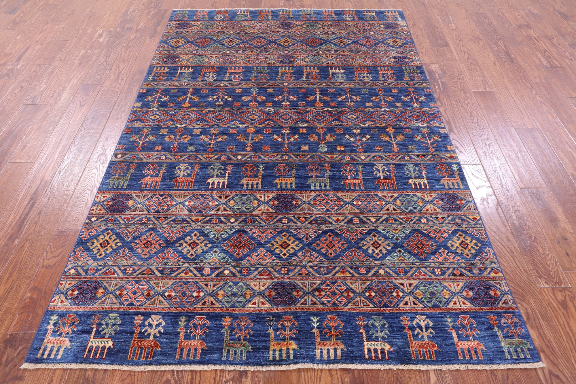 Blue Tribal Persian Gabbeh Handmade Wool Rug - 5' 7" X 8' 2" - Golden Nile