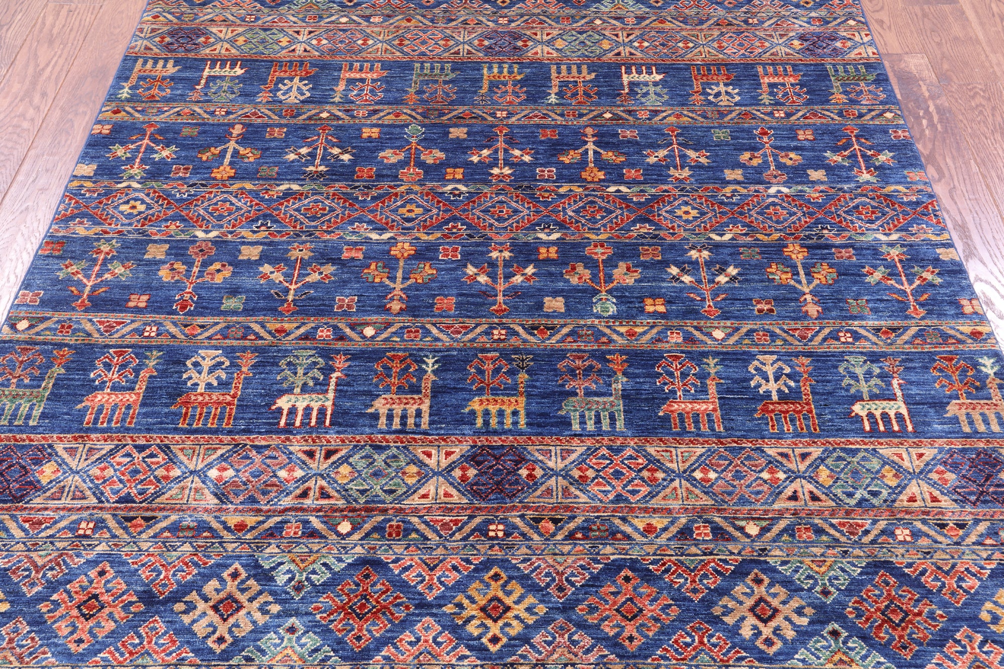 Blue Tribal Persian Gabbeh Handmade Wool Rug - 5' 7" X 8' 2" - Golden Nile