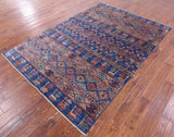 Blue Tribal Persian Gabbeh Handmade Wool Rug - 5' 7" X 8' 2" - Golden Nile