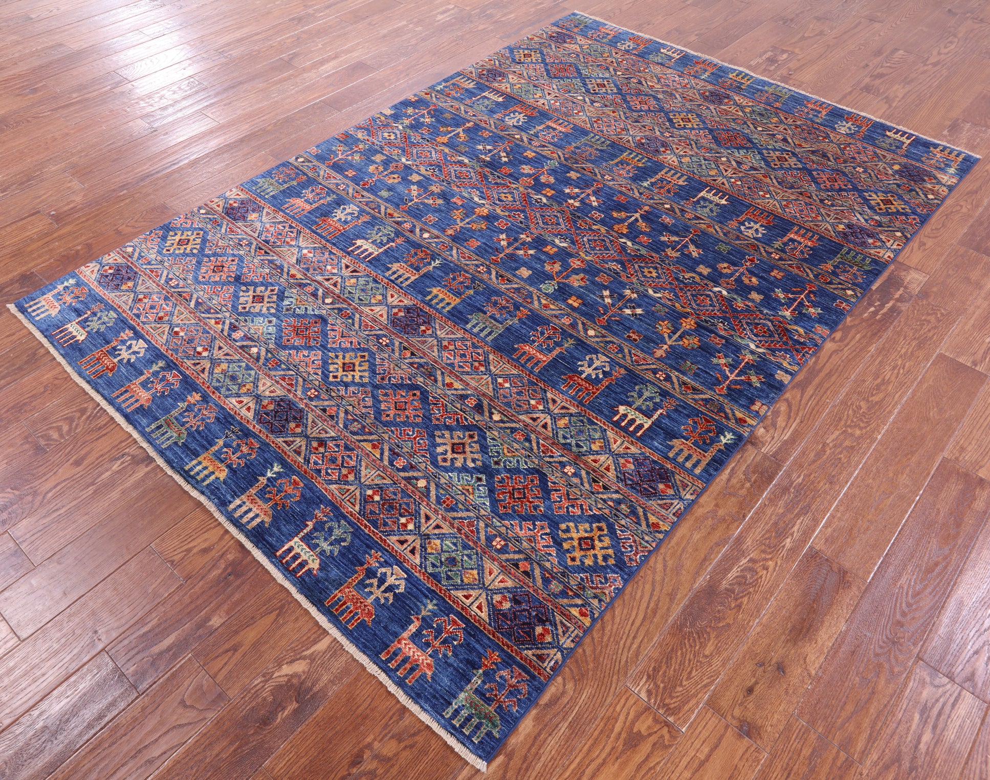 Blue Tribal Persian Gabbeh Handmade Wool Rug - 5' 7" X 8' 2" - Golden Nile