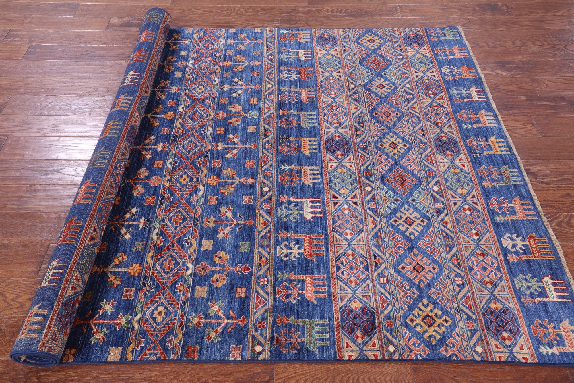 Blue Tribal Persian Gabbeh Handmade Wool Rug - 5' 7" X 8' 2" - Golden Nile