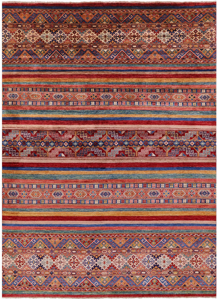 Khorjin Persian Gabbeh Hand Knotted Wool Rug - 6' 7" X 8' 9" - Golden Nile