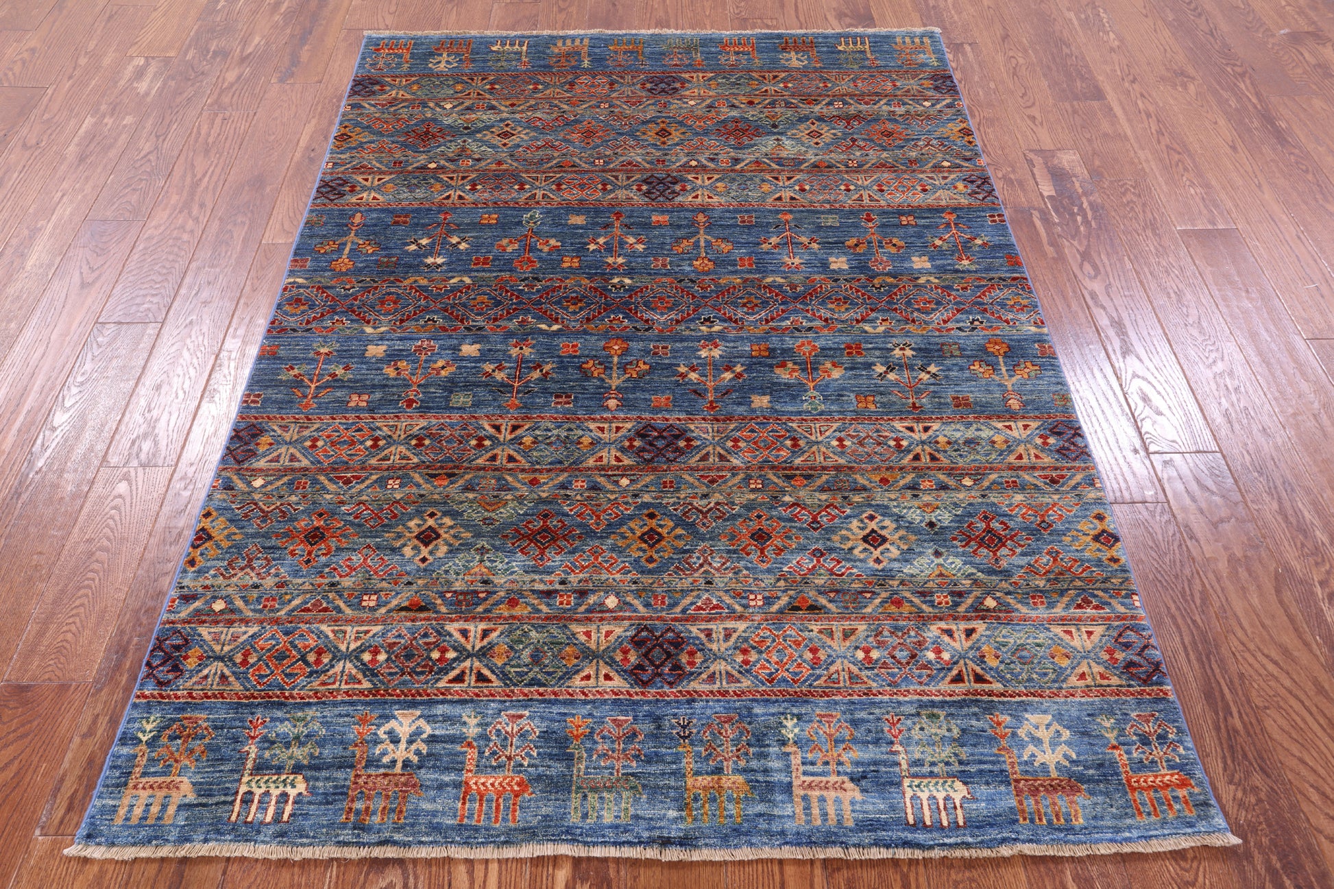 Blue Persian Gabbeh Tribal Hand Knotted Wool Rug - 4' 10" X 6' 7" - Golden Nile