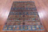 Blue Persian Gabbeh Tribal Hand Knotted Wool Rug - 4' 10" X 6' 7" - Golden Nile