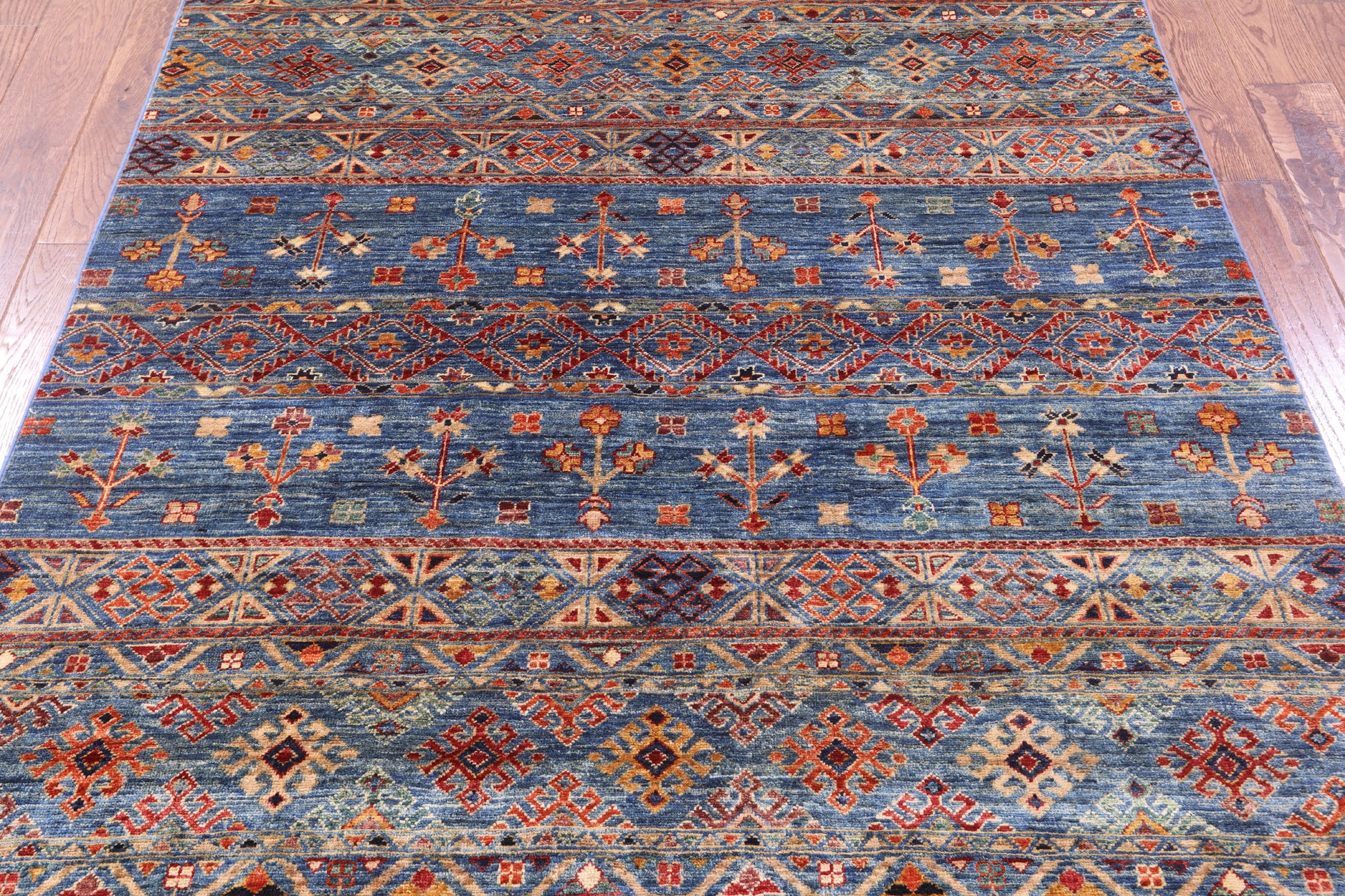 Blue Persian Gabbeh Tribal Hand Knotted Wool Rug - 4' 10" X 6' 7" - Golden Nile