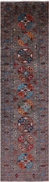 Turkmen Ersari Hand Knotted Wool Runner Rug - 2' 7" X 10' 1" - Golden Nile