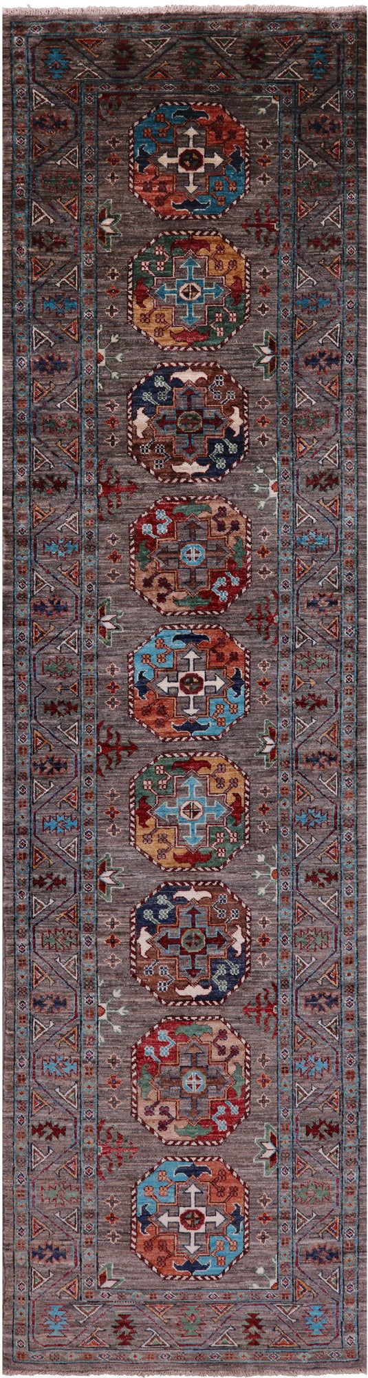 Turkmen Ersari Hand Knotted Wool Runner Rug - 2' 7" X 10' 1" - Golden Nile