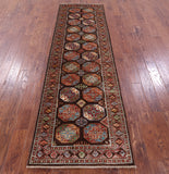 Brown Turkmen Ersari Hand Knotted Wool Runner Rug - 2' 9" X 9' 4" - Golden Nile