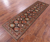 Brown Turkmen Ersari Hand Knotted Wool Runner Rug - 2' 9" X 9' 4" - Golden Nile