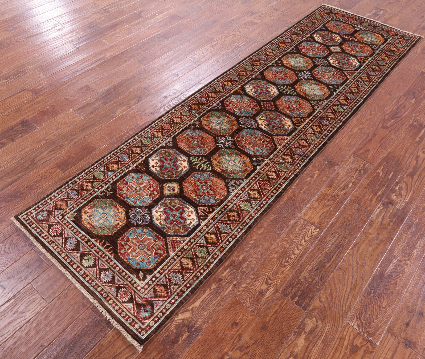 Brown Turkmen Ersari Hand Knotted Wool Runner Rug - 2' 9" X 9' 4" - Golden Nile