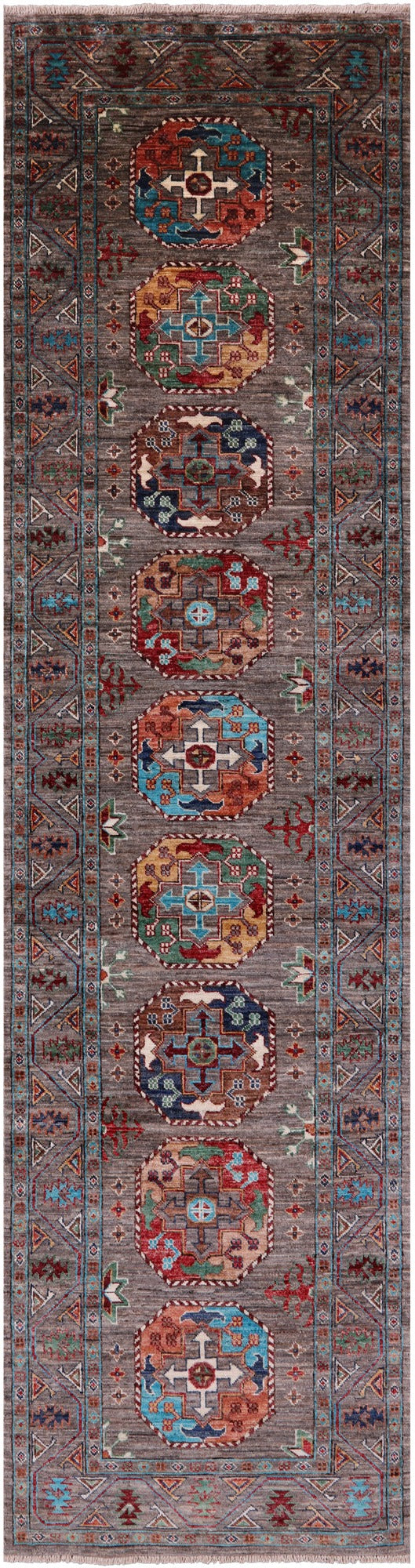 Turkmen Ersari Handmade Wool Runner Rug - 2' 8" X 10' 1" - Golden Nile