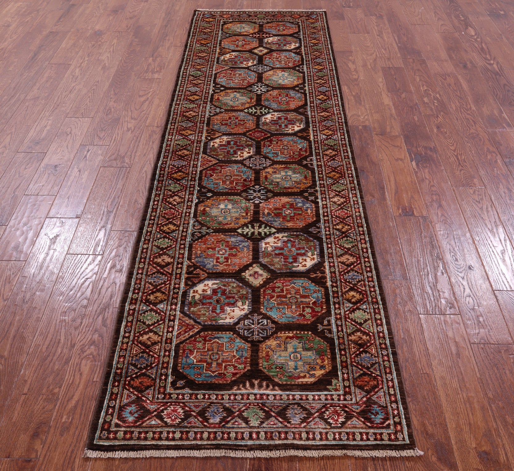 Brown Turkmen Ersari Hand Knotted Wool Runner Rug - 2' 9" X 9' 4" - Golden Nile