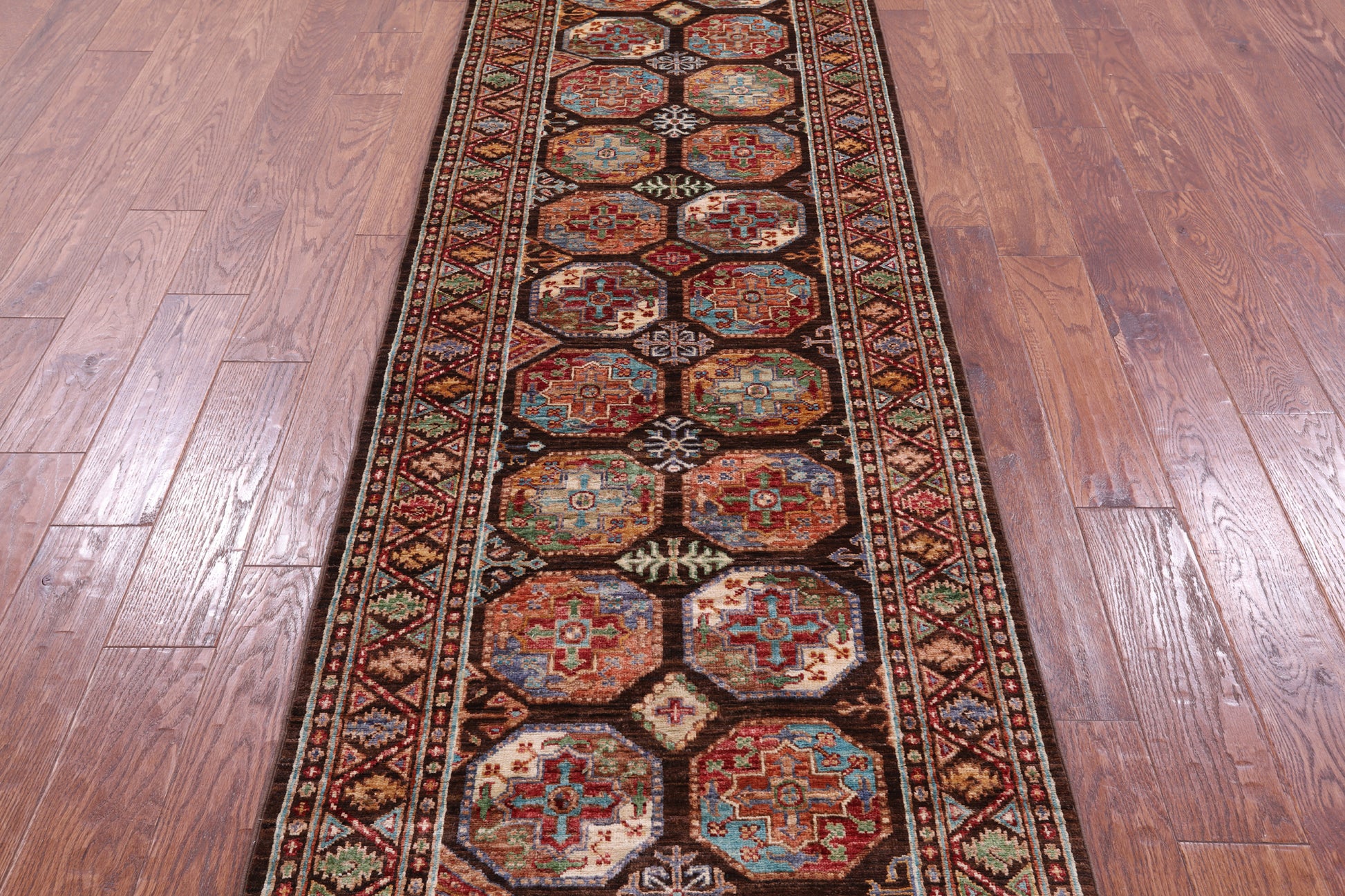 Brown Turkmen Ersari Hand Knotted Wool Runner Rug - 2' 9" X 9' 4" - Golden Nile