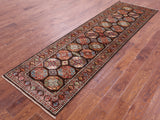Brown Turkmen Ersari Hand Knotted Wool Runner Rug - 2' 9" X 9' 4" - Golden Nile