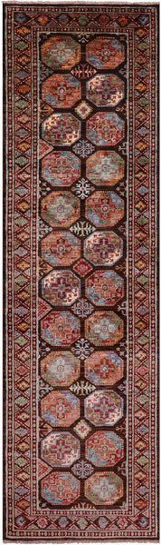 Brown Turkmen Ersari Hand Knotted Wool Runner Rug - 2' 9" X 9' 4" - Golden Nile